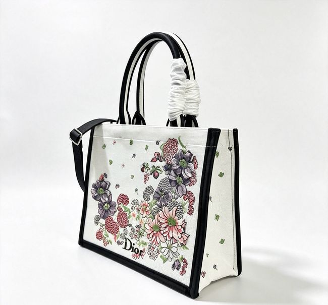 Medium Dior Book Tote with Strap Multicolor Dior Hortensia Garden Embroidery M1354PE