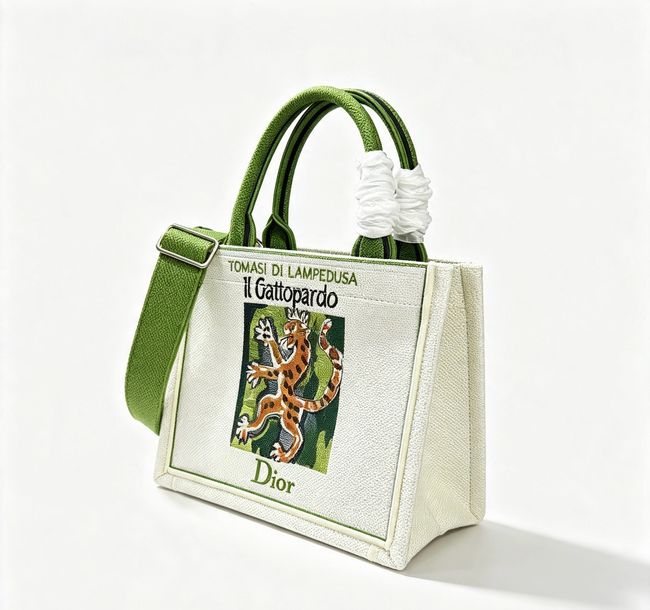 Small Dior Book Tote with Strap Embroidery M1404OE green