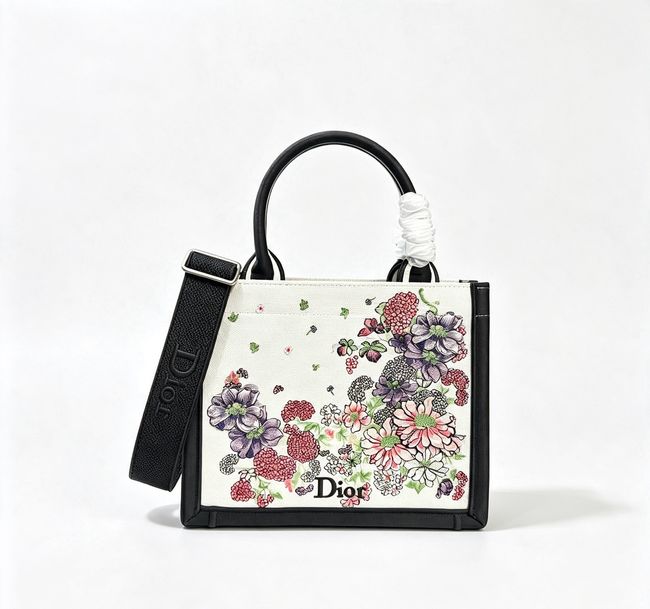Small Dior Book Tote with Strap Multicolor Dior Hortensia Garden Embroidery M1404OEU