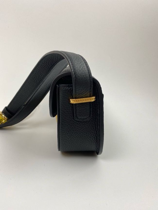 Small Dior Medaillon Flap Bag Grained Calfskin M3919Q black