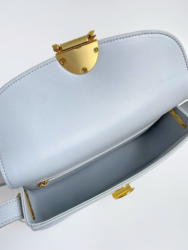 Small Dior Medaillon Flap Bag Grained Calfskin M3919Q ice blue