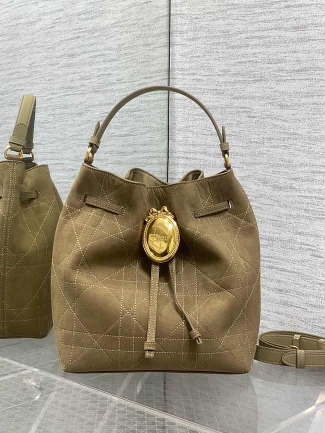 Dior Suede Calfskin Medium Tote Bag 67534 Khaki