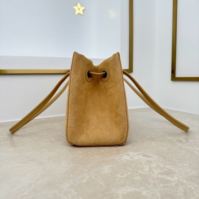 Small Dior Promenade Shopping Bag Apricot Flat Cannage Suede Calfskin M1410O Small Dior Promenade Shopping Bag Apricot Flat Cannage Suede Calfskin M1410O