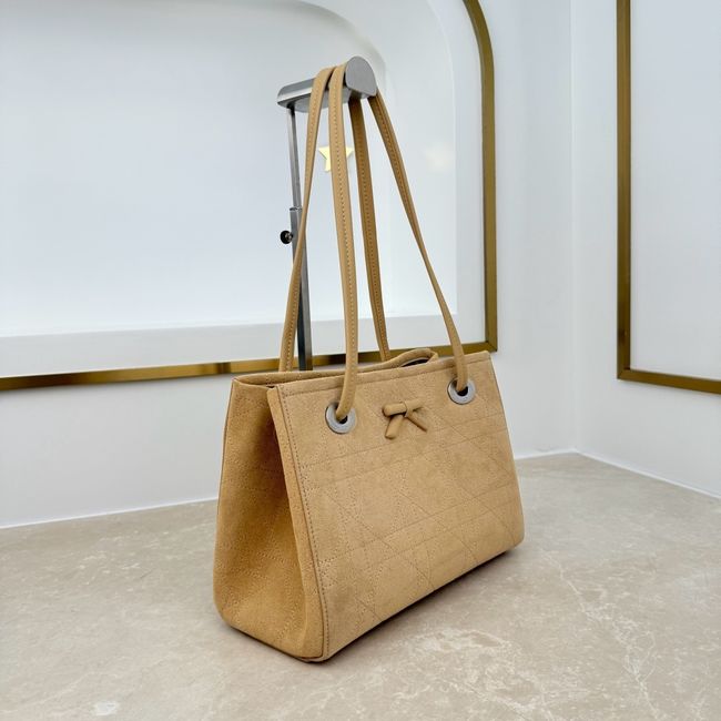 Small Dior Promenade Shopping Bag Apricot Flat Cannage Suede Calfskin M1410O Small Dior Promenade Shopping Bag Apricot Flat Cannage Suede Calfskin M1410O