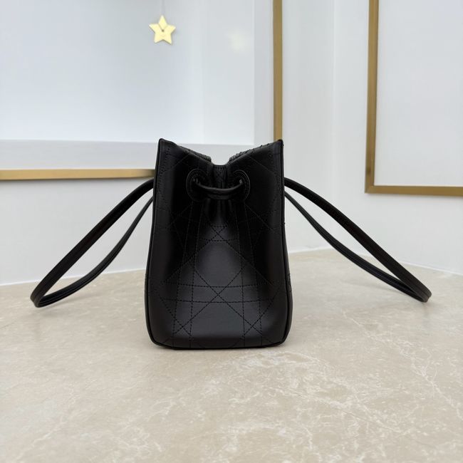 Small Dior Promenade Shopping Bag Black Flat Cannage Calfskin M1410O