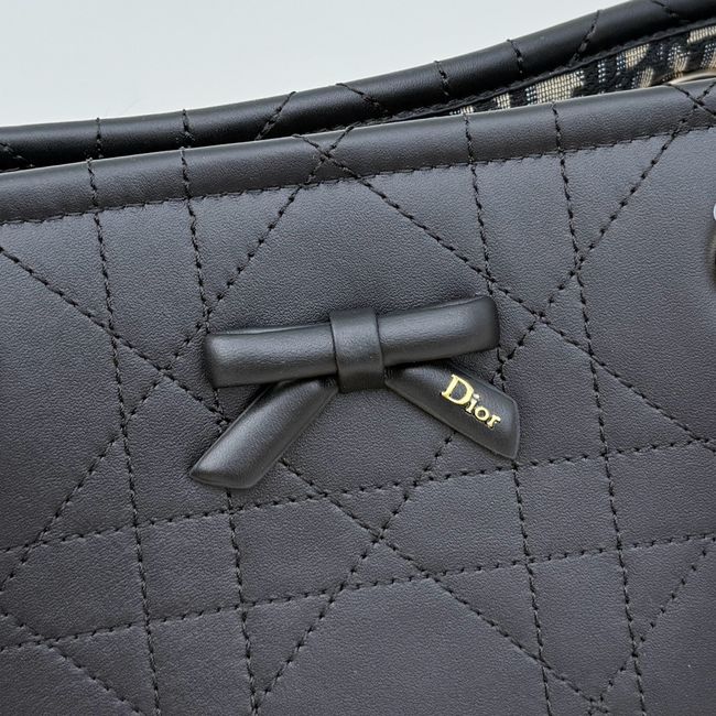 Small Dior Promenade Shopping Bag Black Flat Cannage Calfskin M1410O