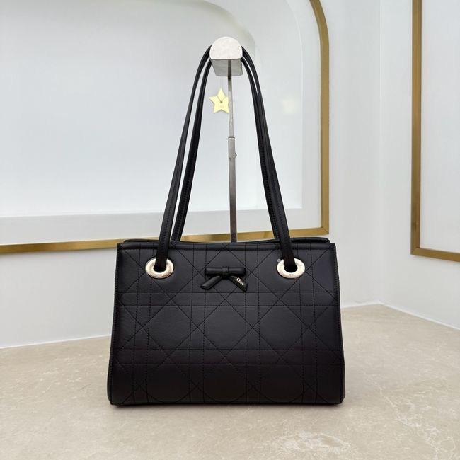 Small Dior Promenade Shopping Bag Black Flat Cannage Calfskin M1410O
