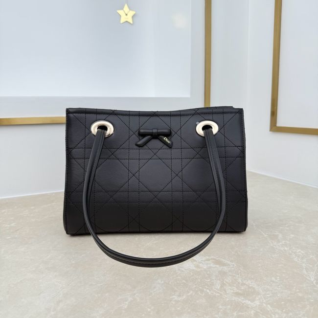 Small Dior Promenade Shopping Bag Black Flat Cannage Calfskin M1410O
