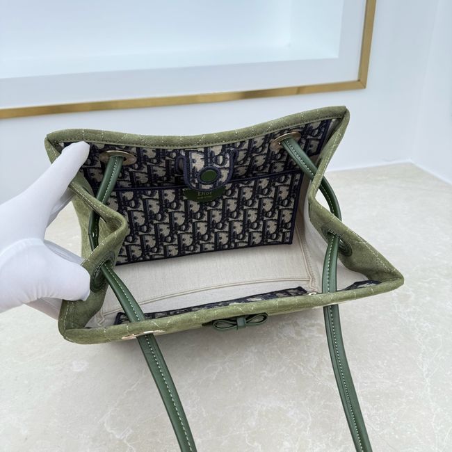 Small Dior Promenade Shopping Bag Khaki Flat Cannage Suede Calfskin M1410O