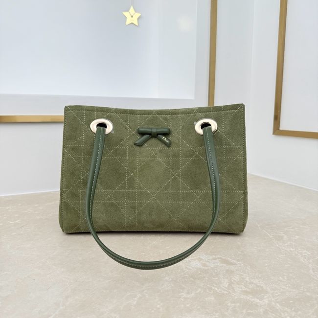 Small Dior Promenade Shopping Bag Khaki Flat Cannage Suede Calfskin M1410O