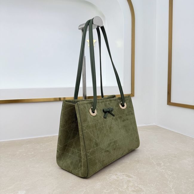 Small Dior Promenade Shopping Bag Khaki Flat Cannage Suede Calfskin M1410O