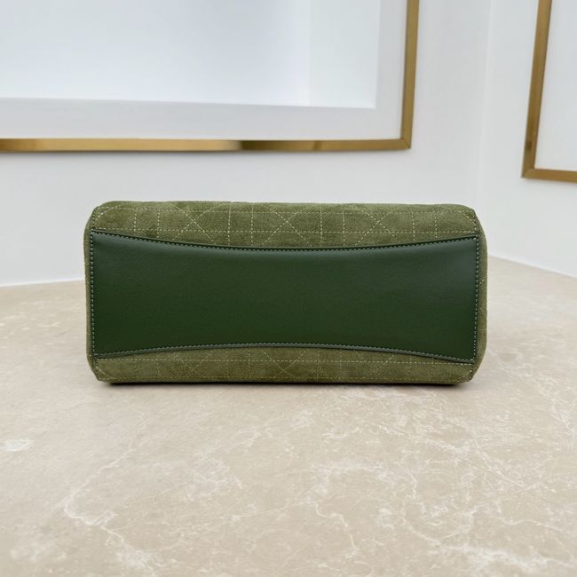 Small Dior Promenade Shopping Bag Khaki Flat Cannage Suede Calfskin M1410O