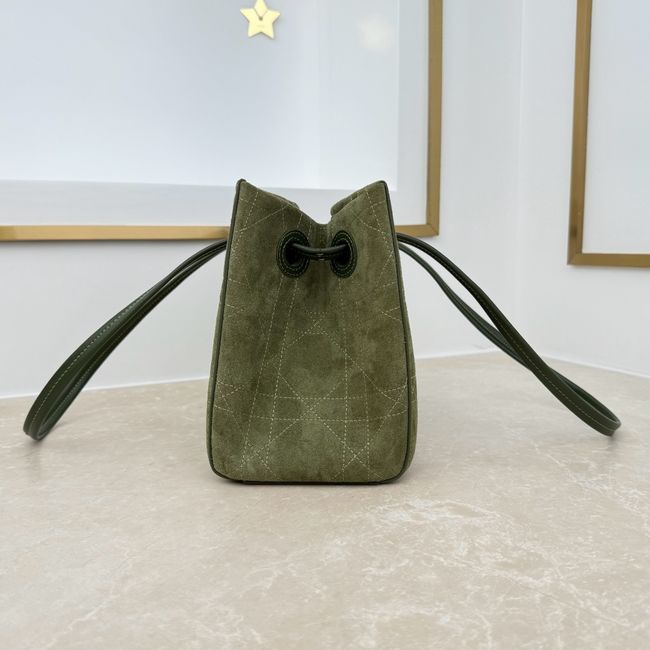 Small Dior Promenade Shopping Bag Khaki Flat Cannage Suede Calfskin M1410O