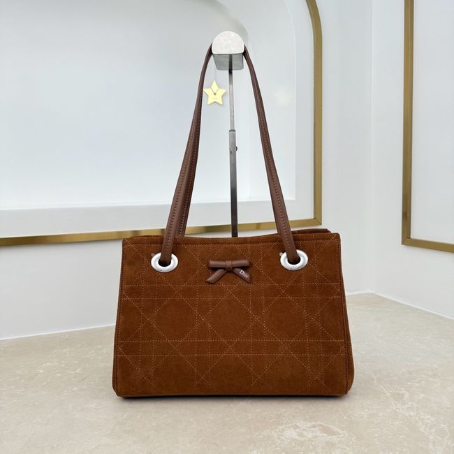Small Dior Promenade Shopping Bag brown Flat Cannage Suede Calfskin M1410O