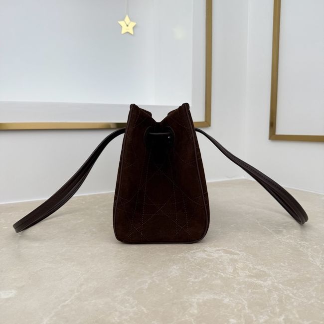 Small Dior Promenade Shopping Bag dark brown Flat Cannage Suede Calfskin M1410O