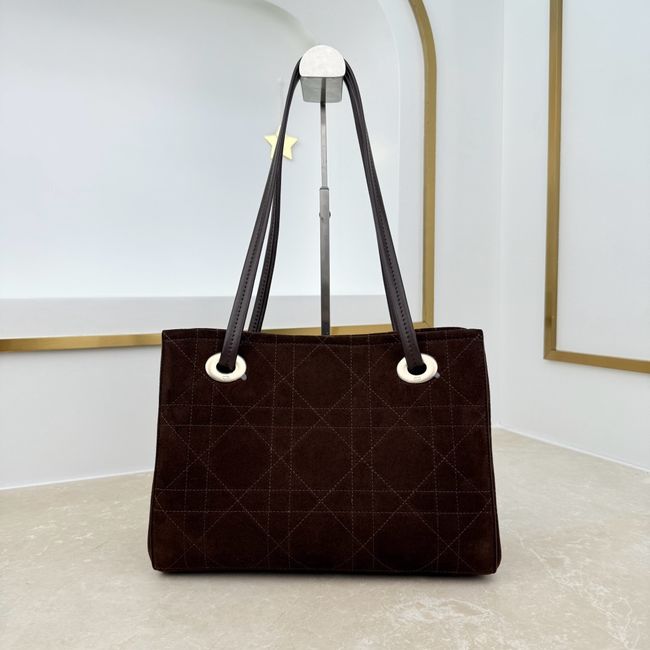 Small Dior Promenade Shopping Bag dark brown Flat Cannage Suede Calfskin M1410O