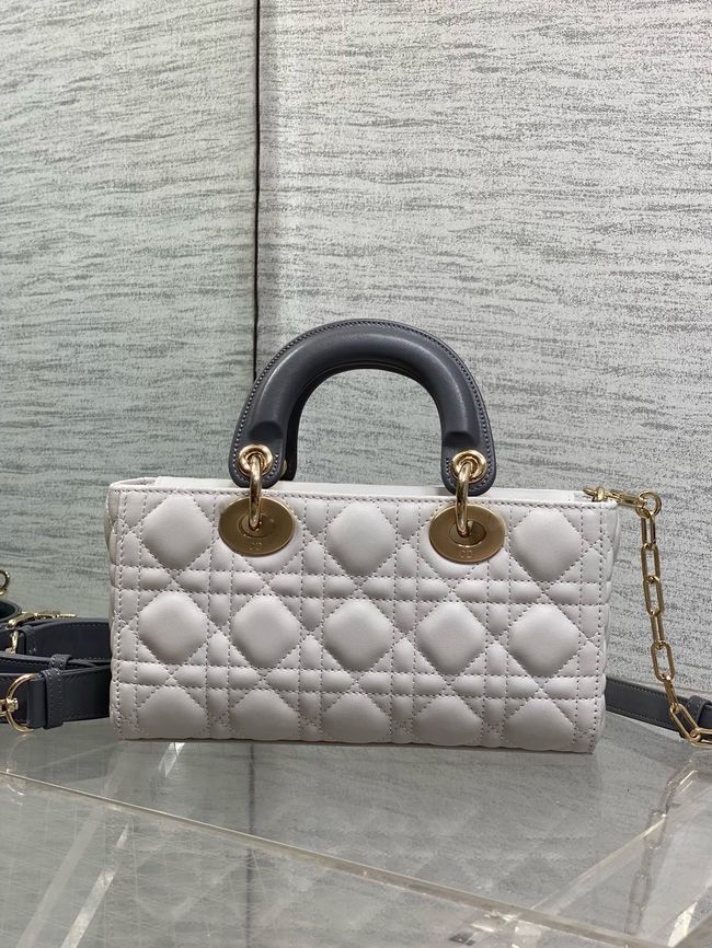 Small Lady D-Joy Bag Trench Cannage Lambskin M0613OU Latte and gray