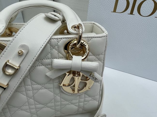 Small Lady Dior Bag with Strap Cannage Lambskin M0531OU Ivory