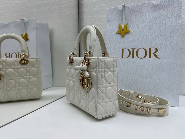 Small Lady Dior Bag with Strap Cannage Lambskin M0531OU Ivory
