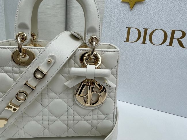 Small Lady Dior Bag with Strap Cannage Lambskin M0531OU Ivory