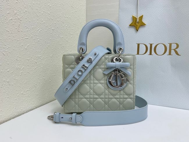 Small Lady Dior Bag with Strap Cannage Lambskin M0531OU Ivory&ice blue