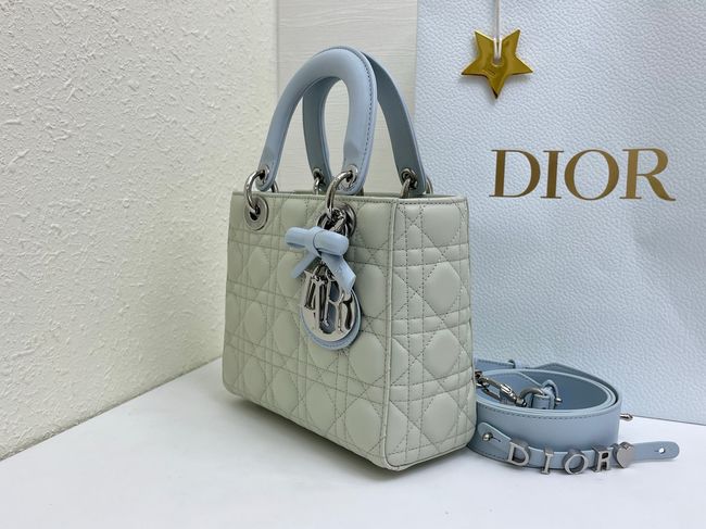 Small Lady Dior Bag with Strap Cannage Lambskin M0531OU Ivory&ice blue Small Lady Dior Bag with Strap Cannage Lambskin M0531OU Ivory&ice blue