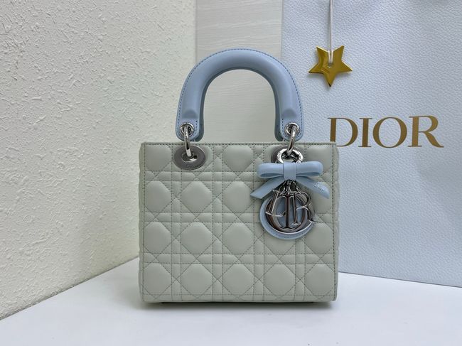 Small Lady Dior Bag with Strap Cannage Lambskin M0531OU Ivory&ice blue Small Lady Dior Bag with Strap Cannage Lambskin M0531OU Ivory&ice blue