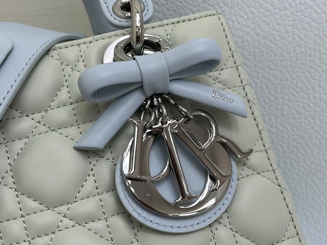 Small Lady Dior Bag with Strap Cannage Lambskin M0531OU Ivory&ice blue Small Lady Dior Bag with Strap Cannage Lambskin M0531OU Ivory&ice blue
