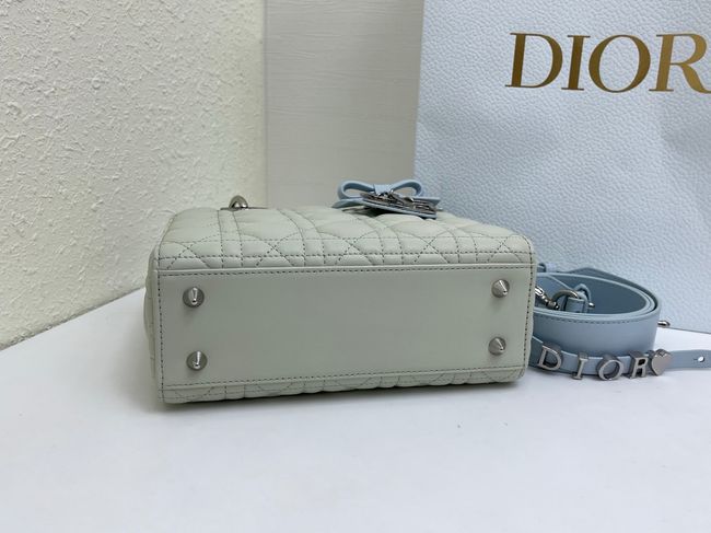 Small Lady Dior Bag with Strap Cannage Lambskin M0531OU Ivory&ice blue Small Lady Dior Bag with Strap Cannage Lambskin M0531OU Ivory&ice blue
