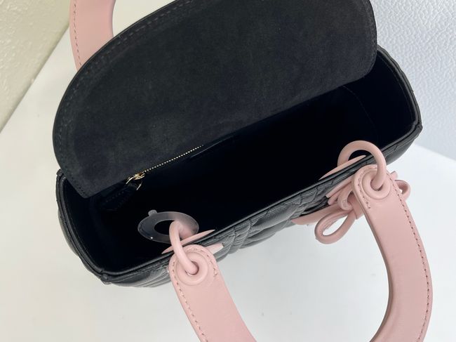 Small Lady Dior Bag with Strap Cannage Lambskin M0531OU black&pink