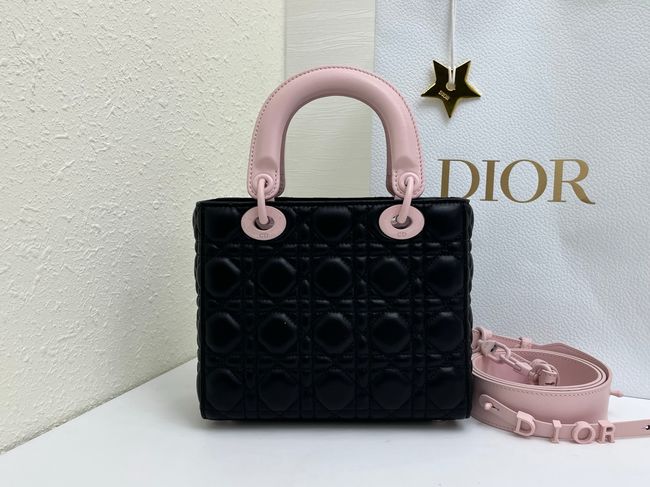 Small Lady Dior Bag with Strap Cannage Lambskin M0531OU black&pink