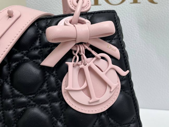 Small Lady Dior Bag with Strap Cannage Lambskin M0531OU black&pink