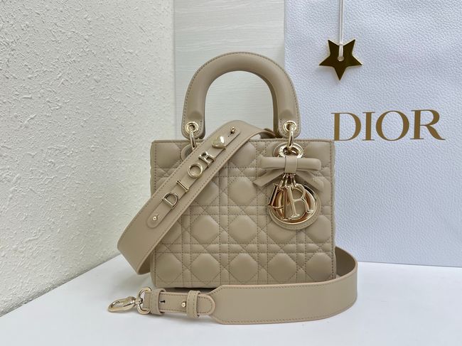 Small Lady Dior Bag with Strap Cannage Lambskin M0531OU dark Apricot