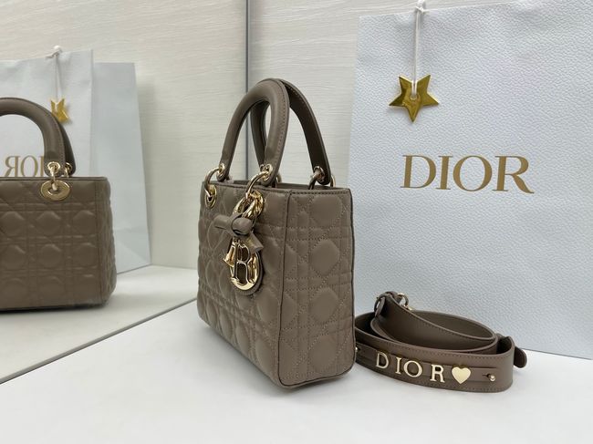 Small Lady Dior Bag with Strap Cannage Lambskin M0531OU dark gray