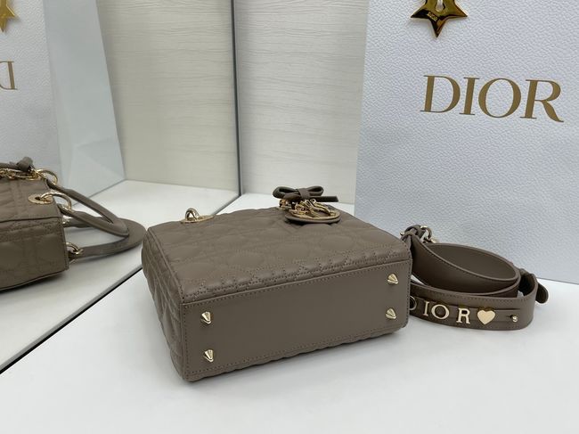 Small Lady Dior Bag with Strap Cannage Lambskin M0531OU dark gray