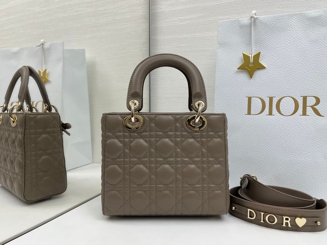 Small Lady Dior Bag with Strap Cannage Lambskin M0531OU dark gray