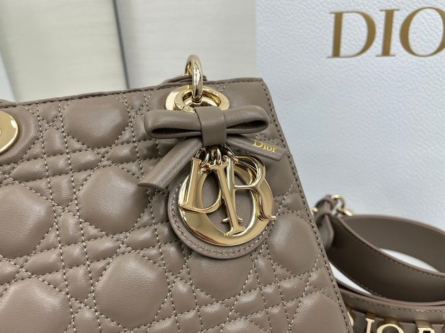 Small Lady Dior Bag with Strap Cannage Lambskin M0531OU dark gray