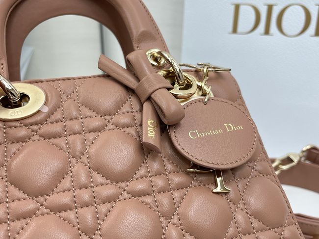 Small Lady Dior Bag with Strap Cannage Lambskin M0531OU dark pink