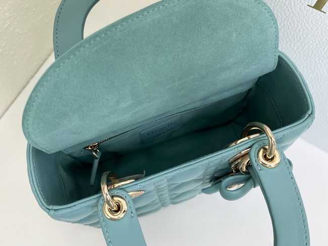 Small Lady Dior Bag with Strap Cannage Lambskin M0531OU  lake blue