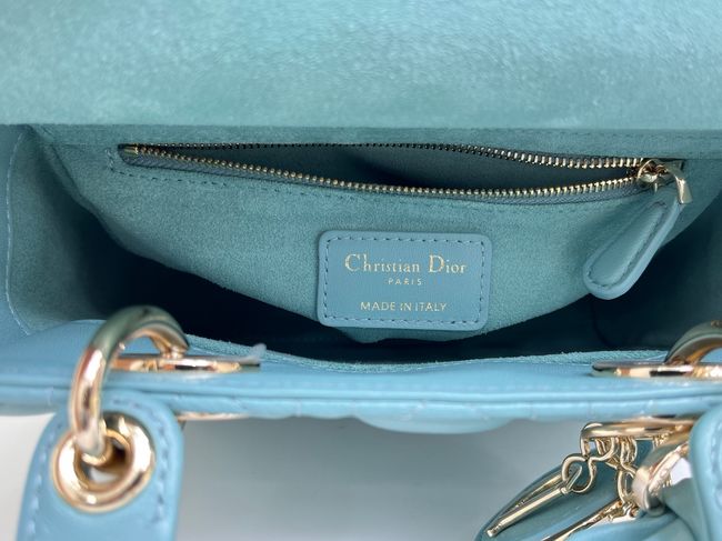 Small Lady Dior Bag with Strap Cannage Lambskin M0531OU  lake blue