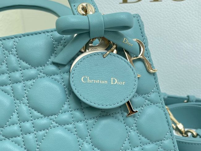 Small Lady Dior Bag with Strap Cannage Lambskin M0531OU  lake blue