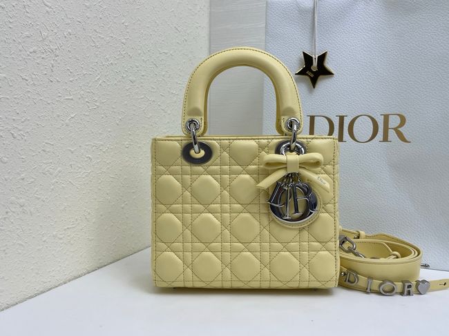 Small Lady Dior Bag with Strap Cannage Lambskin M0531OU yellow Small Lady Dior Bag with Strap Cannage Lambskin M0531OU yellow