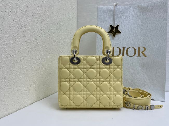 Small Lady Dior Bag with Strap Cannage Lambskin M0531OU yellow Small Lady Dior Bag with Strap Cannage Lambskin M0531OU yellow