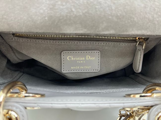 Small Lady Dior Bag with Strap Cannage patent leather M0531OU gray Small Lady Dior Bag with Strap Cannage patent leather M0531OU gray