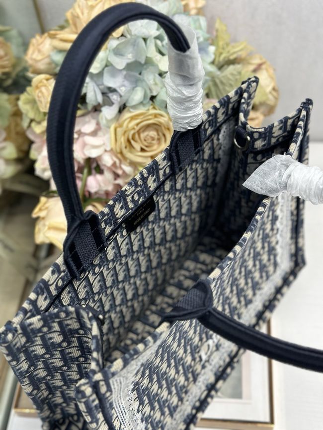 Medium Dior Book Tote with Strap Oblique Embroidery M1354PE-3