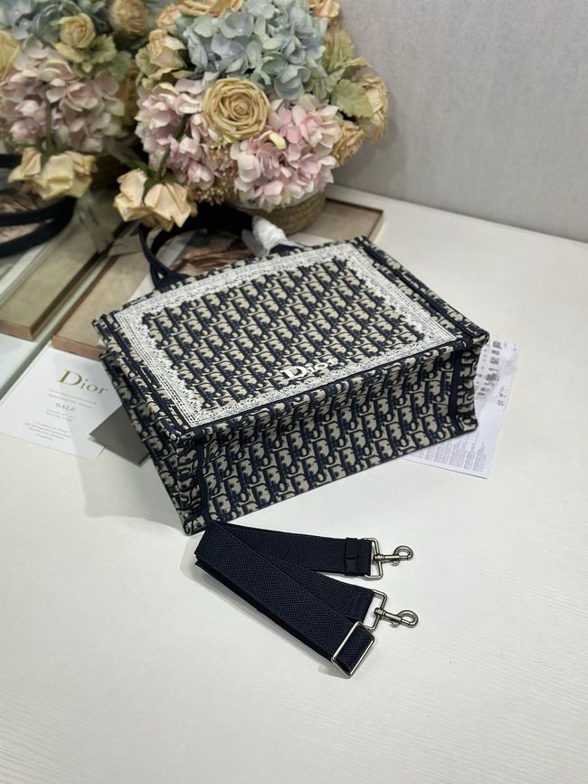 Medium Dior Book Tote with Strap Oblique Embroidery M1354PE-3