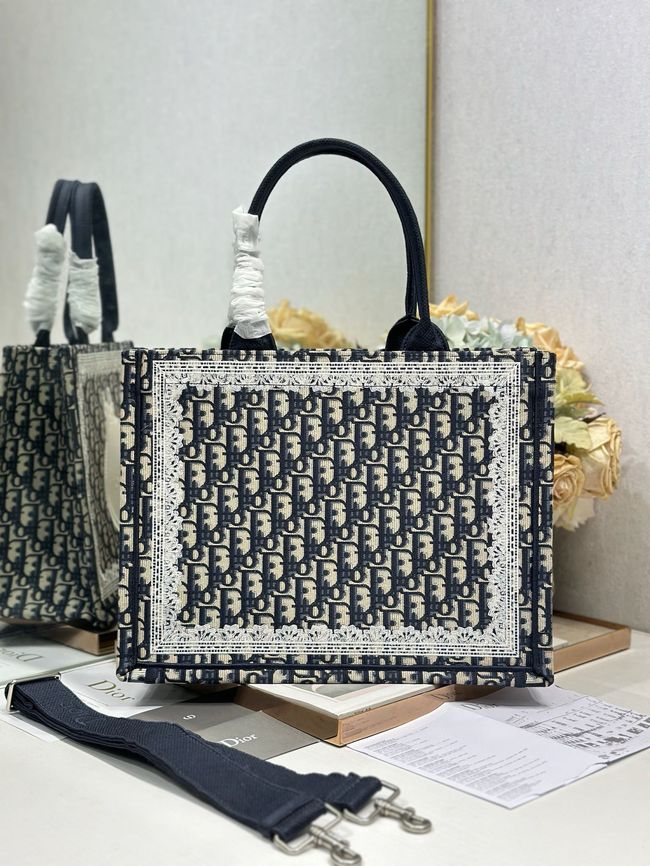 Medium Dior Book Tote with Strap Oblique Embroidery M1354PE-7