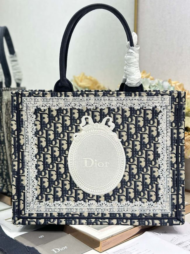 Medium Dior Book Tote with Strap Oblique Embroidery M1354PE-7