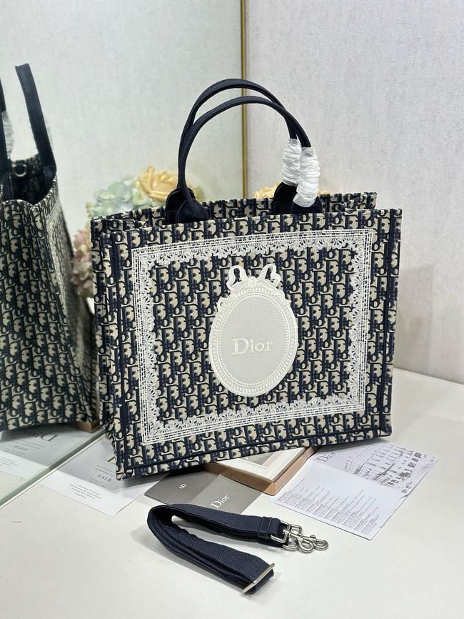 Medium Dior Book Tote with Strap Oblique Embroidery M1354PE-7