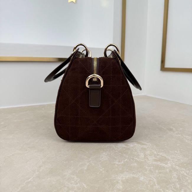 Small Dior Granville Bag Chocolate Flat Macrocannage Suede Calfskin M1441OH
